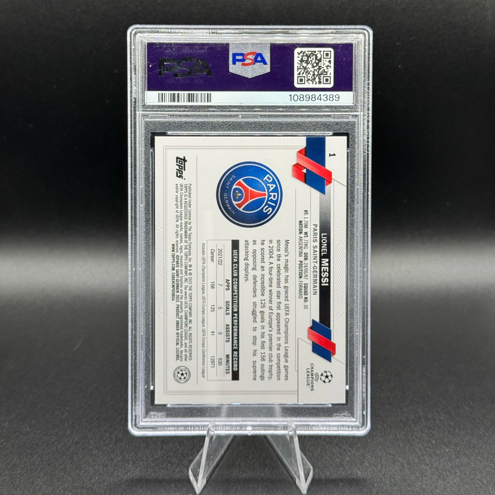 2022-23 Topps UEFA Lionel Messi Inferno Foil #1 PSA 10 Gem Mint PSG view 2