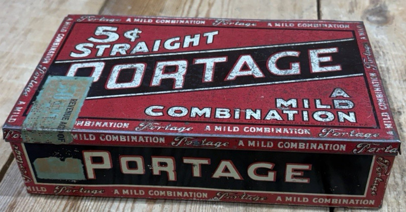 Antique 5 Cent Straight Portage Cigar Metal Tin C N Forman Red Lion PA Primitive