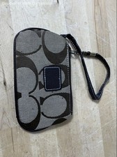 Coach Brown Signature Canvas Large C Wristlet Handbag Silver Hardware