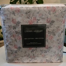 Laura Ashley Queen Size Sheet Set Pink Gray Floral 4pc Cottagecore NEW