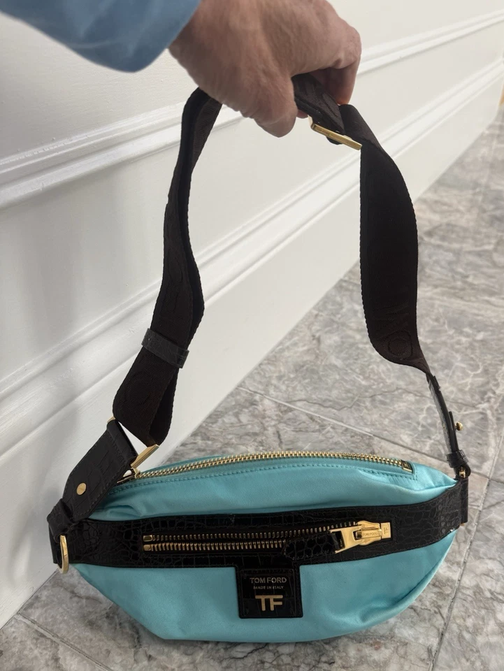 Bolso de cintura adornado turquesa TOM FORD Logo correa de lona Foto 3 de 4