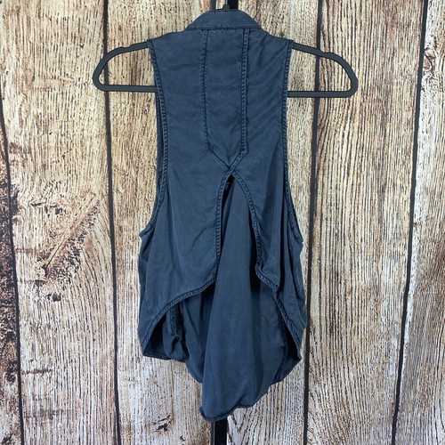 Free People Open Back Cutout Utility Vest Womens Sz Medium Moto Tencel Side Zip - Picture 2 of 7