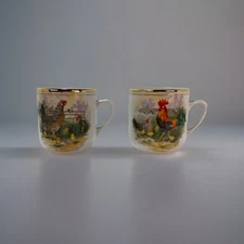 VTG Hassenpflug -Austria - Set of Two Chicken/Rooster Barnyard Coffee Cups/Mugs