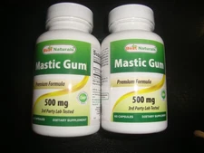 2pk Best Naturals Mastic Gum 500mg 60 Capsules each Exp 12/26
