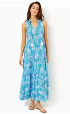 Lilly Pulitzer NWT Medium Las Olas Aqua Strong Current Sea Malone Maxi Dress