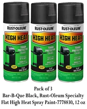 Rust-oleum High Heat Bar-B-Que Black Flat Spray Paint 12 Oz (Pack of 3)