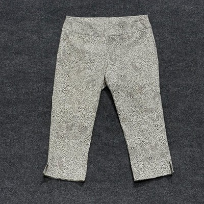 Breezes Pants Womens 16 Gray Animal Print Ponte Capri Pull On Stretch Casual