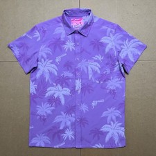 Retro Rifle Men  s M Button Up Shirt Hawaiian Palm Tree Vice City Magnum Purple