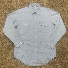 Malco Modes Button Shirt Mens 15.5/33 Blue Pearl Snap Western Vintage USA Made