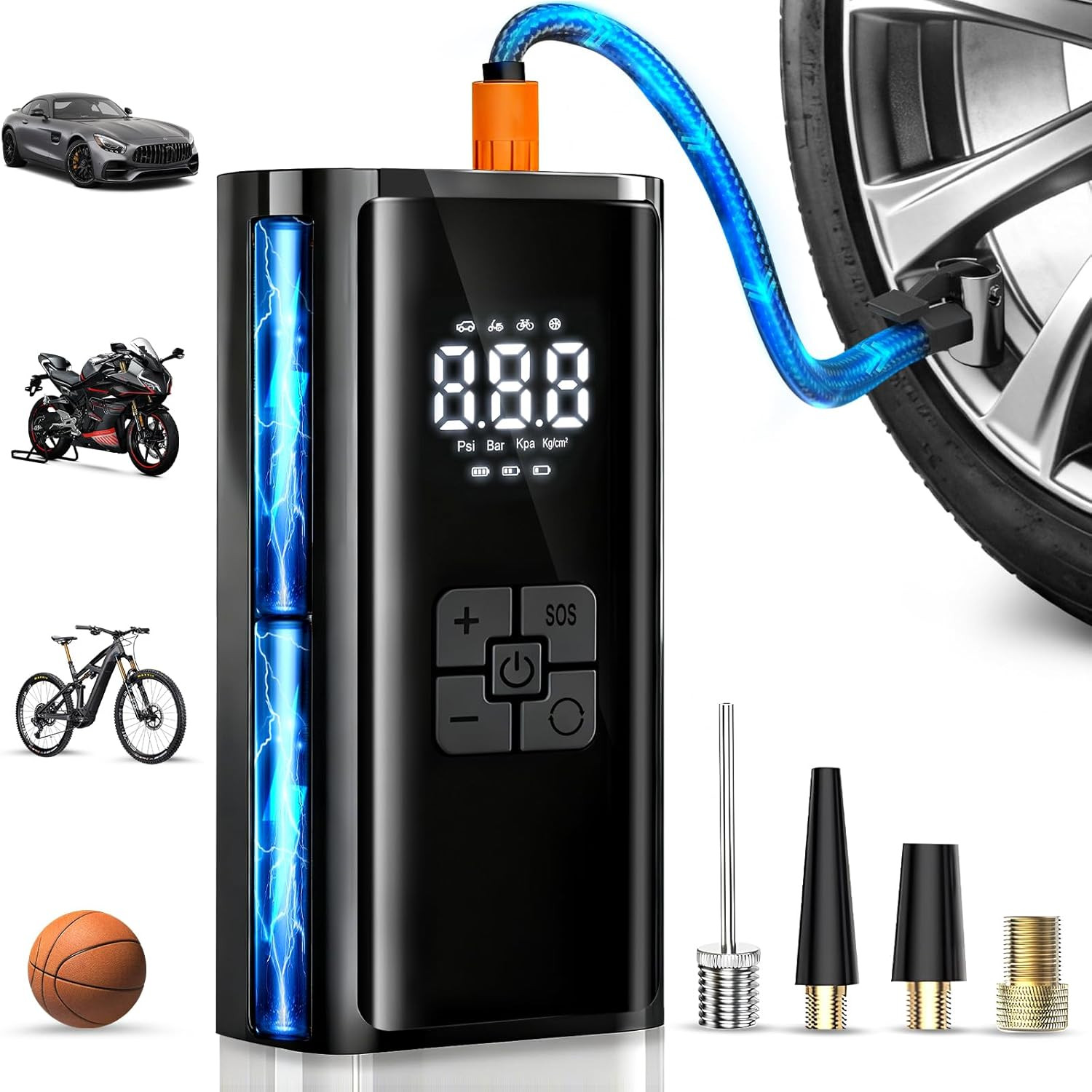 Compressore Aria Portatile, Compressore Portatile Bici, 150 PSI (10,3 Bar), Comp