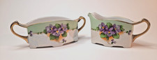 Hand-Painted Porcelain Sugar Bowl & Creamer Set with Violet Motif — listing 5