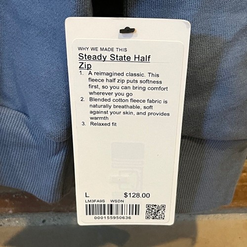 Lululemon Steady State Half Zip Washed Denim Blue Pullover Relaxed Fit - Picture 4 of 8