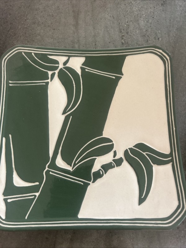 Lee  ceramics Hawaii Art Pottery Signed Square Plate Bamboo Vintage 7 1/2”