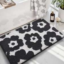 20x32 Inch Black White Floral Bathroom Rug Washable Microfiber NonSlip Mat