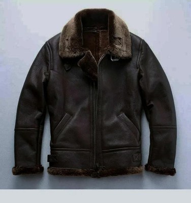 Men's RAF Aviator Real Leather Jacket Coat Bomber B3 Sheep Skin Pilot Flying N10