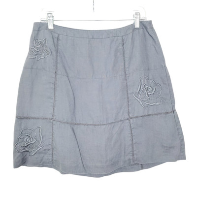 Noa Noa Linen Mini Skirt M Gray Embroidered Boho lagenlook Women's