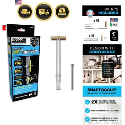 SNAPTOGGLE BA Toggle Anchor with Bolts, Zinc-Plated Steel Channel, Made in , ...