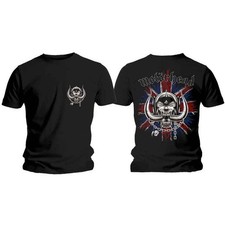 Image of Motorhead T Shirt British Flag Warpig Band Logo Backprint Official Mens Black