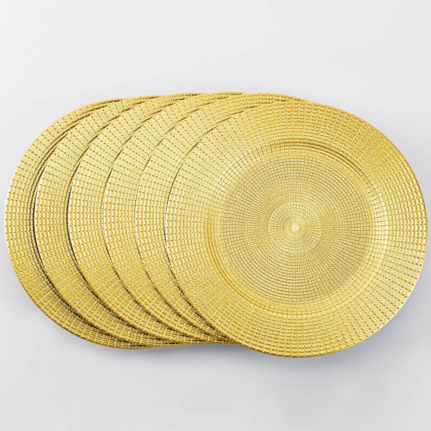 13" Glitter Gold Charger Plates, Shiny Square Grid Chargers for Dinner Plates, G