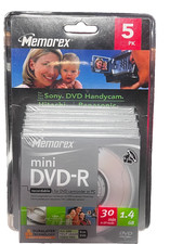 Memorex Mini DVD-R 5 Pack 4X 1.4GB 30min New Sealed Box
