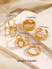 5pcs Multicolor 18K Gold Plated Open Ring Set For Women One Size