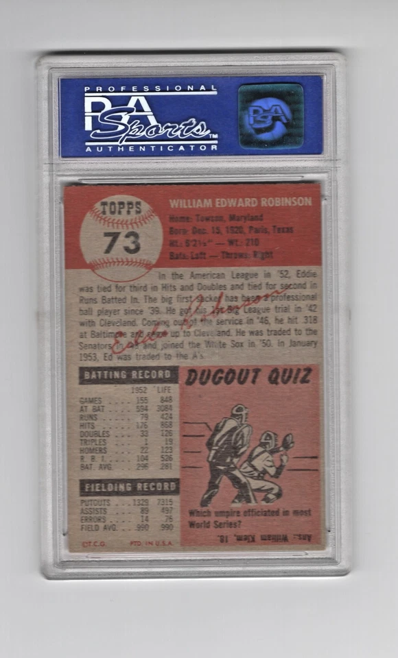 1953 TOPPS #73 EDDIE ROBINSON WHITE SOX PSA NM 7 VERY TOUGH CARD LOOKS BETTER - Image 2 of 2