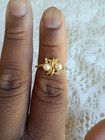 vintage deadstock Gold Tone Bow Band Ring, 2 White Round Pearl & Clear Crystal  — photo 4