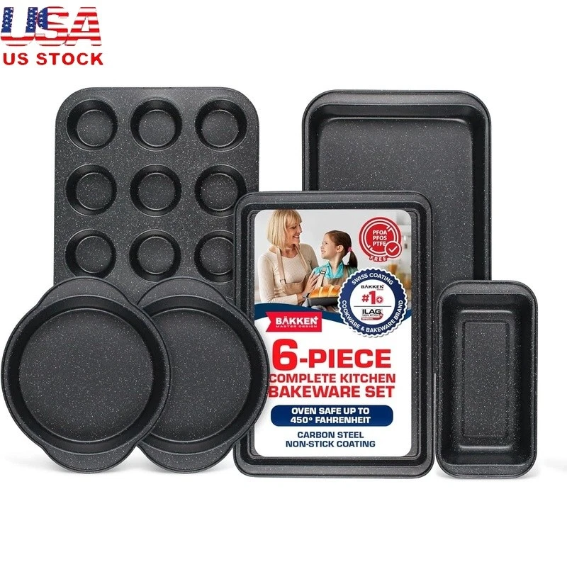 Nonstick Carbon Steel Bakeware Set 6 Piece Baking Pans Easy Clean Oven Safe New