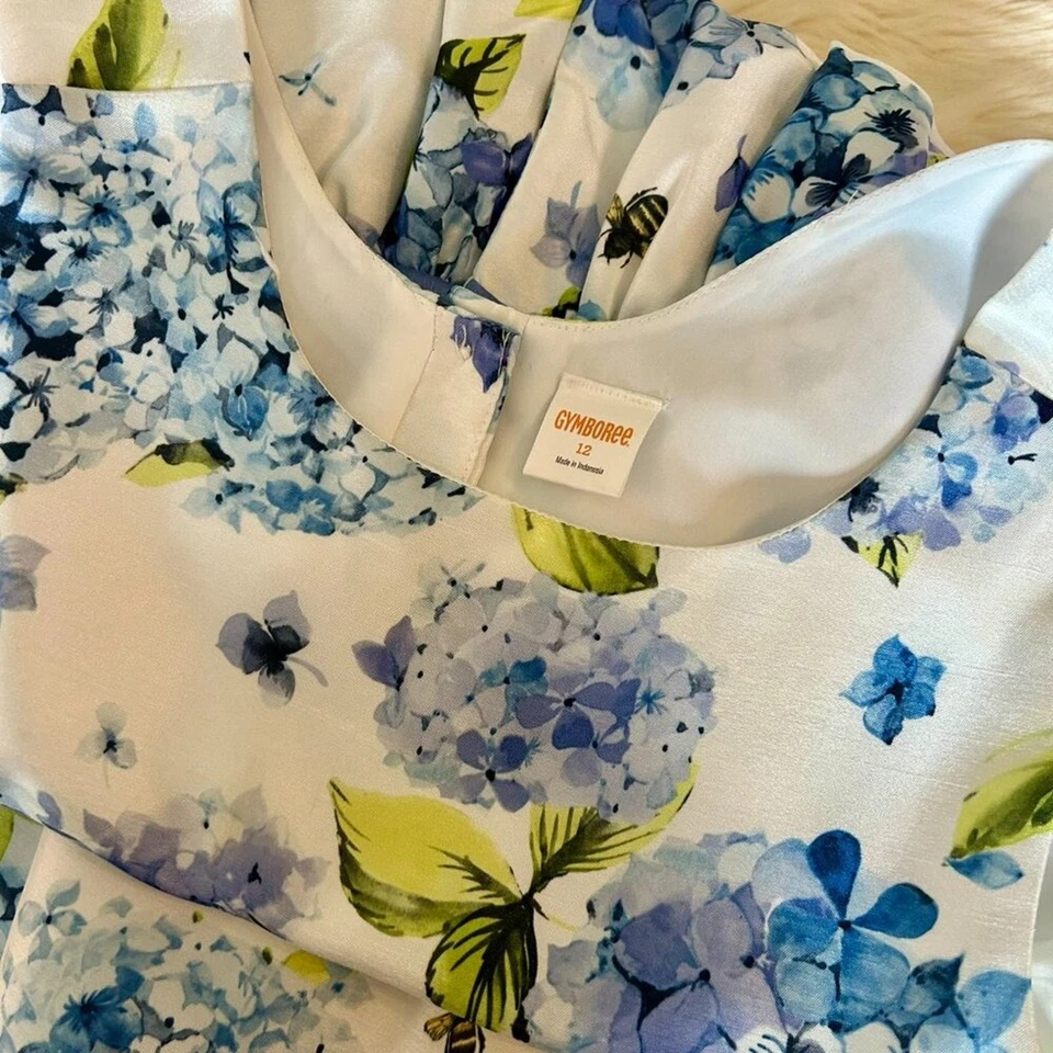 Vestido sin mangas de poliéster con estampado floral blanco periwinklee talla 12 de GYMBOREE para niñas Foto 3 de 4