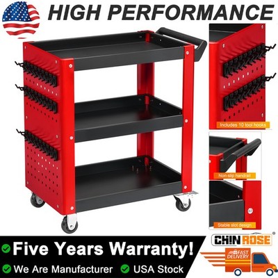 Chinrose 3-Tier Tool Cart on Wheels 1000 lb Rolling Work Cart with Pegboard NEW