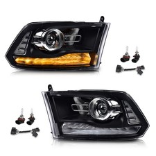 Black Bezel Headlights Clear Led Wbulb Harness For 2009-12 2010 2011 Dodge Ram