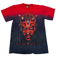 Vintage 90s Star Wars Episode 1 Darth Maul Big Face Red Tiedye Shirt Size Medium