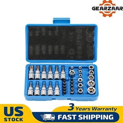 34 Piece Torx Socket Set 3/8 Drive Male Female Set Chrome Plated Tool Kit Box