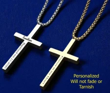 Boys Personalized Cross Necklace • Engraved Name Pendant • Custom Baptism Gift •