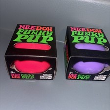 NEEDOH FUNKY PUP 2 LOT Schylling Squish Squeeze Toys Pink Purple BRAND NEW