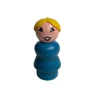 Fisher Price Little People Girl Figure Blue Wood Body Yellow Hair Vintage Toy