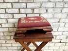Distressed Needlepoint Footstool | Antique Floral Needlepoint Wood Stool