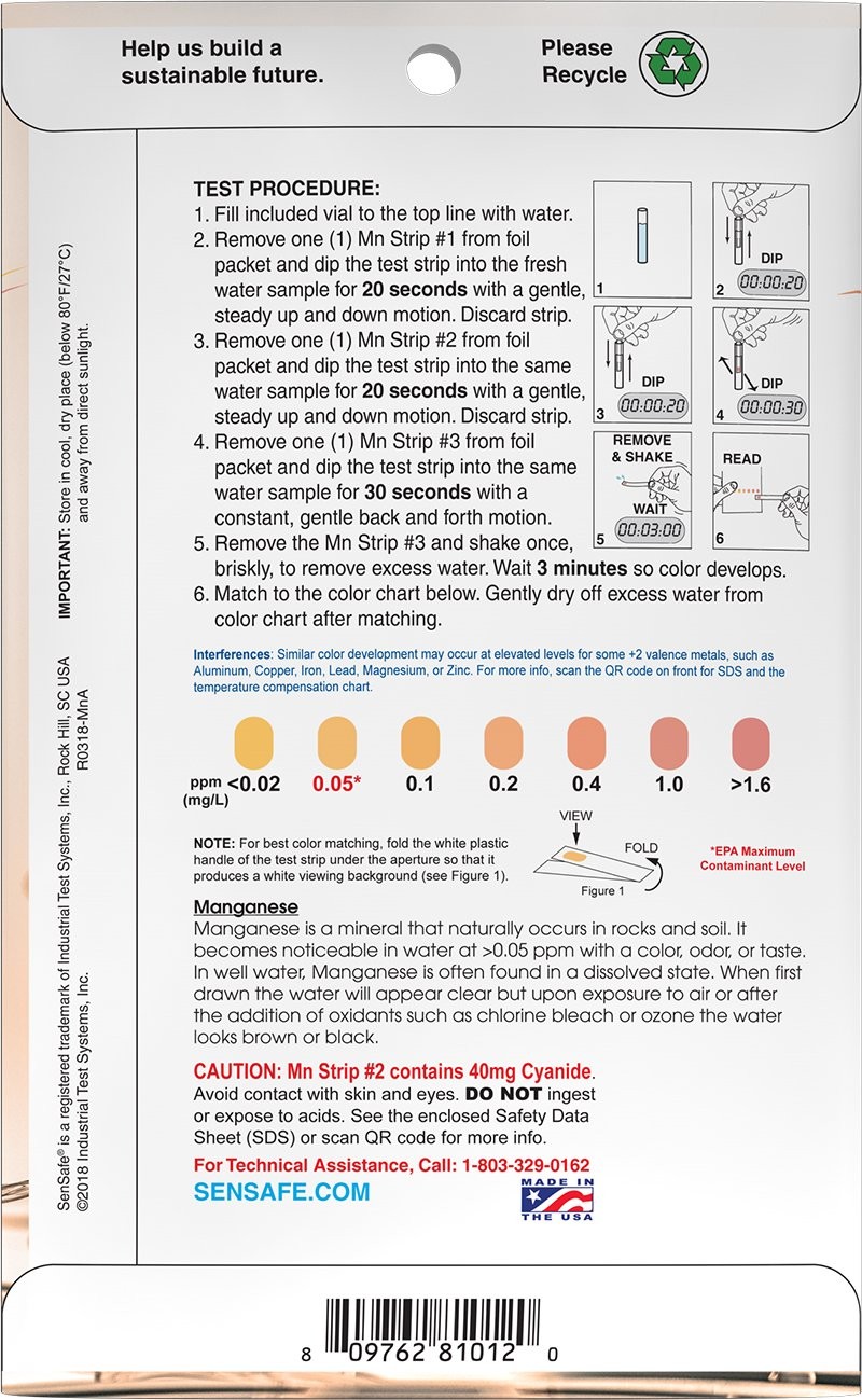 Industrial Test Systems 481012 Sensafe Manganese Water Strip Kit 12... 