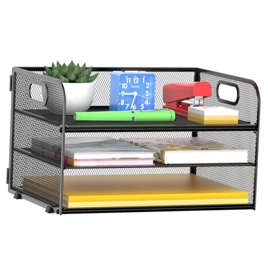 3 Tier Mesh Desk File Organizer Tray for Paper Letter Storage-image
