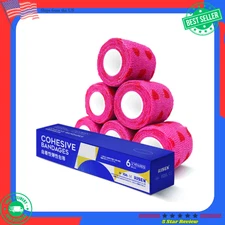 Cohesive Bandage 2” 5Yard 6Rolls Self Adherent Wrap Medical Tape, Rose Red Heart