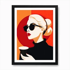 Woman Love Coffee, Pop, Abstract ar Framed Wall Art Poster Canvas Print Picture