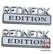 2 PACK REDNECK EDITION EXTERIOR EMBLEM CAR TRUCK BOAT DECAL LOGO Chrome/Black