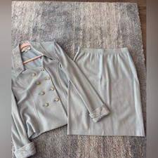 St. John Blue Embroidered Double-Breasted Blazer and Skirt Set