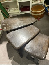 Ercol Chantry Nest of 3 Solid Elm Wood Tables Dark Stain 498 Vintage 1981