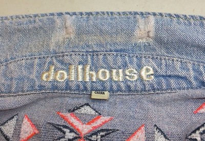 Dollhouse Denim Sleeveless Distressed Embroidered Jeans Jacket