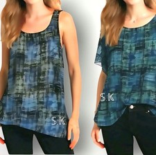 CAbi 3770 2pc Set Blouse  Tank Painted Plaid Paradox Assymetric Layered MEDIUM
