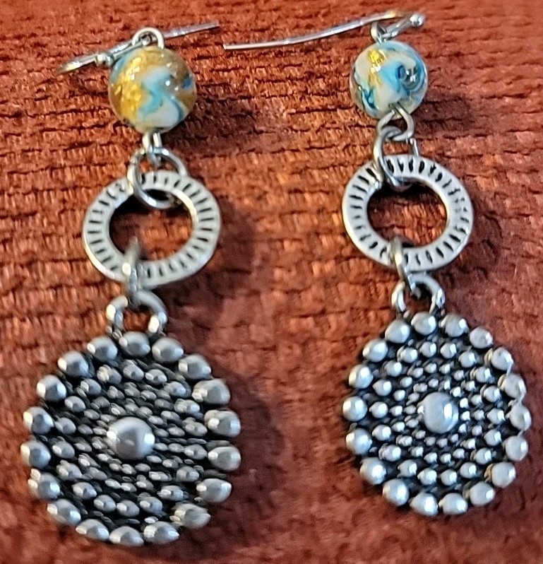 Triple Dangle Drop Earrings Multicolor Swirl Ball… - image 5