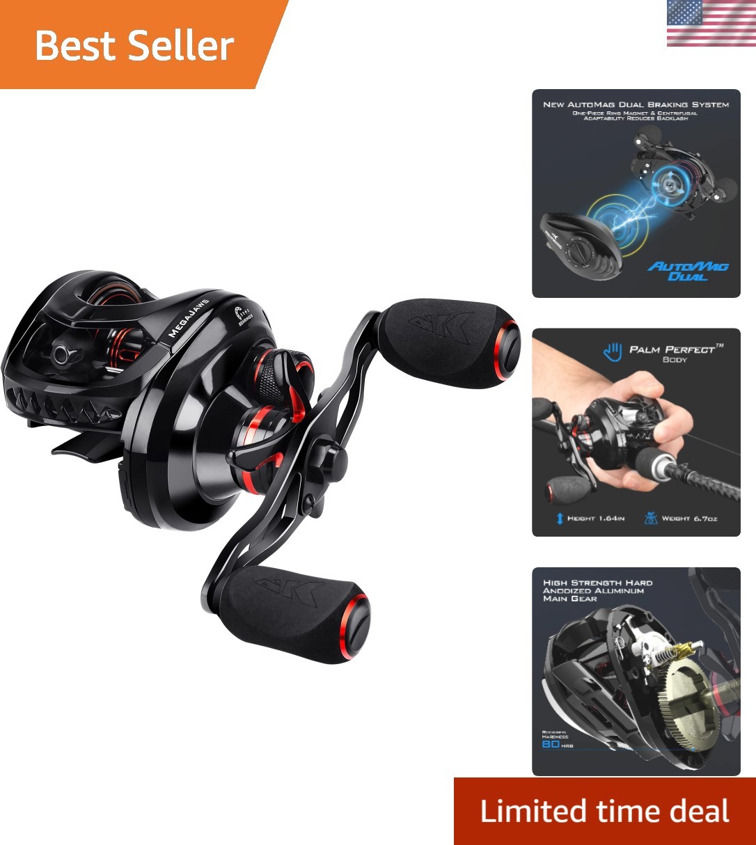 High-Speed MegaJaws Elite Baitcasting Reel, 6.7oz, Superior 