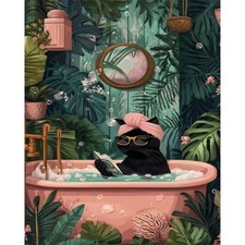 Black Cat Paint by Numbers Kit for Adults Beginner-Funny Bathing Black Cat A...