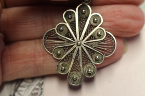 Pendentif Ancien En Filigrane Argent 835 - Vintage